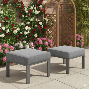 English Elm Set of 2 Outdoor Square Iron Ottomans with Thick Olefin Cushions for Patio Lounge Gray+Gray B082P455119