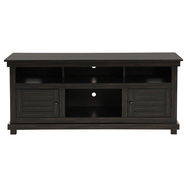 English Elm Castleton Farmhouse Pine Media Console with Six Compartments for Living Room Entertainment Dark Brown B062P448014