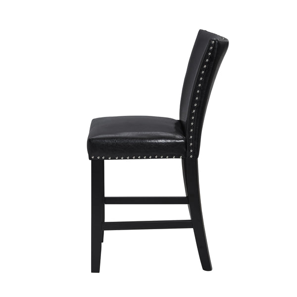 English Elm 2pc Counter Height Upholstered PU Chairs with Chrome Nailhead Trim and Footrest, Stylish Pub Seating Black 43 L x 21.25 W x 15.25 H B011P286893