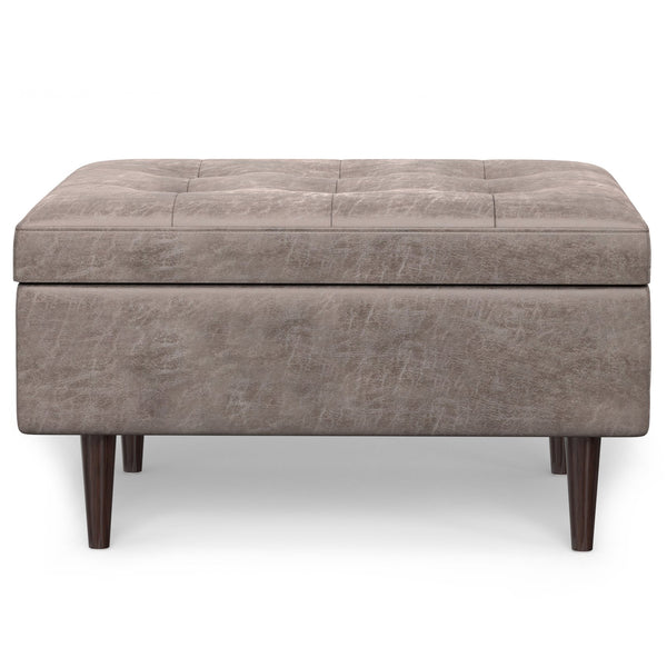 English Elm Shay Mid Century Storage Ottoman Coffee Table with Lift-Top, Tufted Vegan Leather, Wood Frame Gray B136P252673