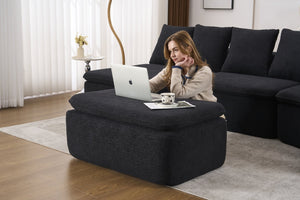 English Elm 133'' Modular U-shaped Sectional Chenille Sofa with Removable Recliner for Spacious Rooms Black W2231S00055
