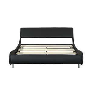 English Elm Faux Leather Platform Bed with RGB LED Lights, App & Remote, Curved Headboard, Wood Slats, Queen W2297P380527