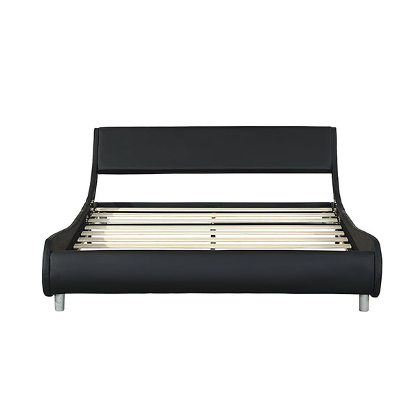 English Elm Faux Leather Platform Bed with RGB LED Lights, App & Remote, Curved Headboard, Wood Slats, Queen W2297P380527