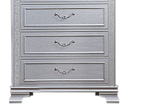 English Elm Elegance Gray 5-Drawer Chest with Crystal Knob & Drop Bail Handles, Sparkle Finish Storage 36x18x52" B011P308561