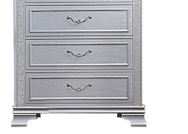 English Elm Elegance Gray 5-Drawer Chest with Crystal Knob & Drop Bail Handles, Sparkle Finish Storage 36x18x52" B011P308561