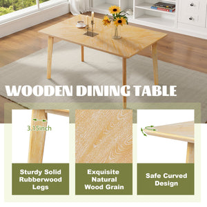 English Elm Retro Dining Table for 6 — Minimalist Rectangular MDF Top with LVL Rubberwood Legs, 220lb Capacity, Modern Dining centerpiece Natural Wood Wash N752P294999D