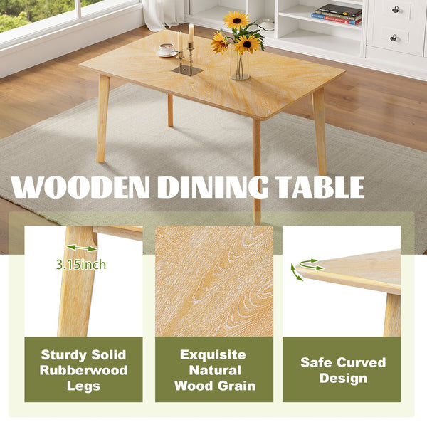 English Elm Retro Dining Table for 6 — Minimalist Rectangular MDF Top with LVL Rubberwood Legs, 220lb Capacity, Modern Dining centerpiece Natural Wood Wash N752P294999D