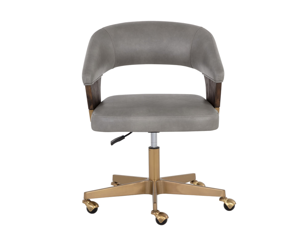 Sunpan Leonce Mid-Century Modern Office Chair with Faux Leather, Walnut Arms & Gold Stainless Steel Base