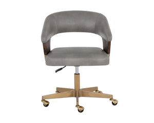 Sunpan Leonce Mid-Century Modern Office Chair with Faux Leather, Walnut Arms & Gold Stainless Steel Base