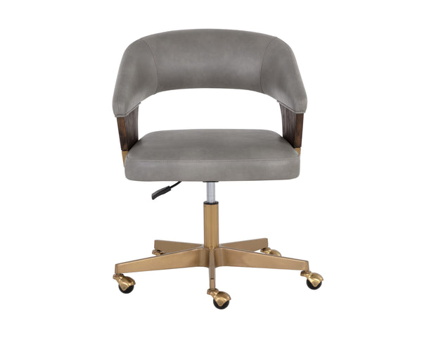 Sunpan Leonce Mid-Century Modern Office Chair with Faux Leather, Walnut Arms & Gold Stainless Steel Base