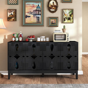 English Elm 60.5" Mid Century Sideboard Buffet Cabinet with Adjustable Shelves, Outlet Holes, Durable Black Finish W1801P268982