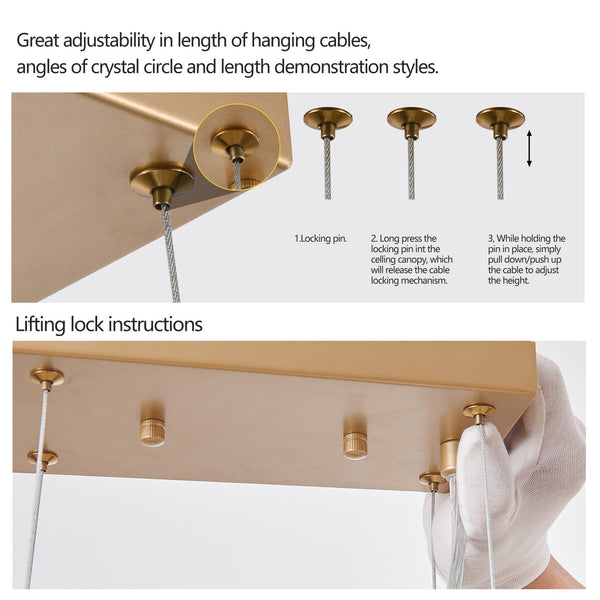 English Elm 39-Inch Modern Golden Pendant Light With Cascading Crystals - Luxurious Fixture For Living Spaces W2312P374974