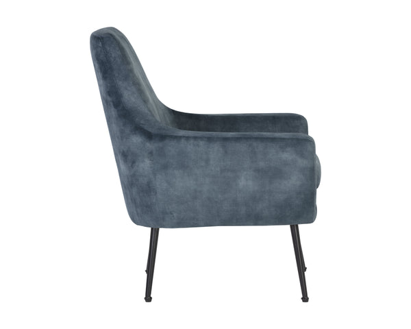 Sunpan Aletta Lounge Chair - Glamorous Nono Petrol Fabric Armchair With Sleek Black Iron Legs For Style Blue Fabric 111899
