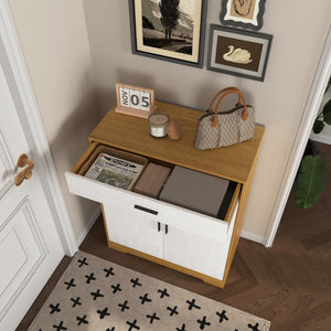 English Elm Shoe Cabinet 4-Tier Shoe Rack with Drawer and Adjustable Shelves — Slim Freestanding Storage for Entryway Natural W409P195061