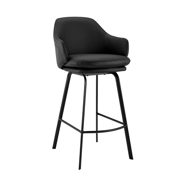 English Elm Zalen 26" Counter Stool in Black Faux Leather with Swivel, Metal 4-Leg Base, Durable Comfort B2736P268597