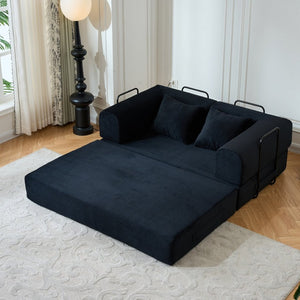English Elm 59'' Corduroy Floor Sofa Convertible Sleeper with Bolster Pillow for Studio Living Black W3434P449858