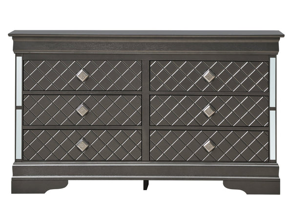 English Elm Verona G6702-D Dresser - Sleek Metallic Black With Silver-Champagne "X" Motif & Spacious Storage Solutions B078108374-GIGA