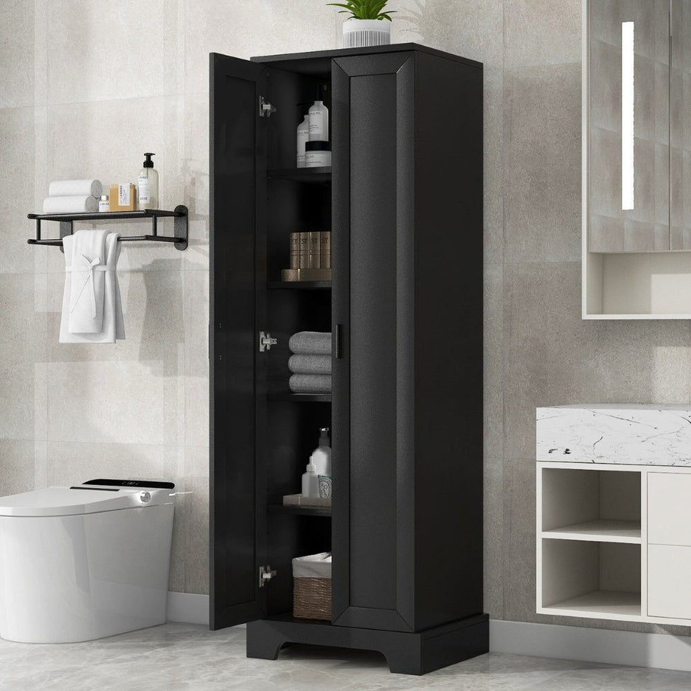 English Elm Storage Cabinet Tall Mdf Two Door Adjustable Shelves Matte Black Home Office Bath N725P181207Z