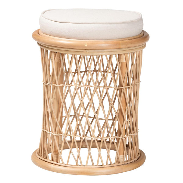 English Elm Bohemian Woven Rattan Round Footstool with Cushion for Living Room Boho Decor B2750P467735