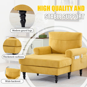 English Elm Modern Chenille Recliner Chaise Lounge Sofa Chair with High-Resilience Foam, Wide Seat, 550lb Capacity Mustard yellow W395P371336