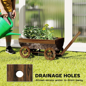 English Elm Outsunny Carbonized Fir Wood Wagon Planter on Wheels Rustic Farmhouse Garden Cart W2225P485575