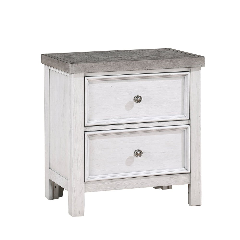 English Elm White Ambrose Nightstand in Antique White & Gray Finish – 2-Drawer Acacia Veneer, Pewter Knobs, 26"x17"x27.5" B011P245007