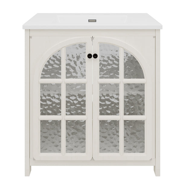 English Elm Christopher Knight Home® - 30 Inches Vintage Rustic Bathroom Vanity With Ceramic Sink, Soft-Close Doors & Antique Bronze Pulls N817P299512W