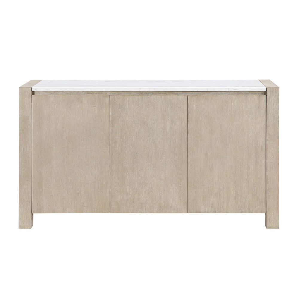 English Elm VANILLA Solid Wood Storage Buffet with Marble Top, Natural Farmhouse Finish, Cabinets & Drawer Space B201P405682