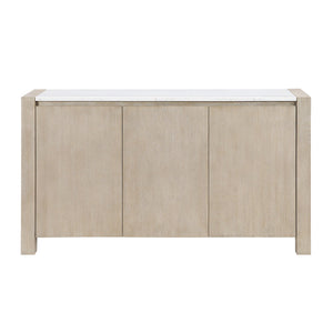 English Elm VANILLA Solid Wood Storage Buffet with Marble Top, Natural Farmhouse Finish, Cabinets & Drawer Space B201P405682