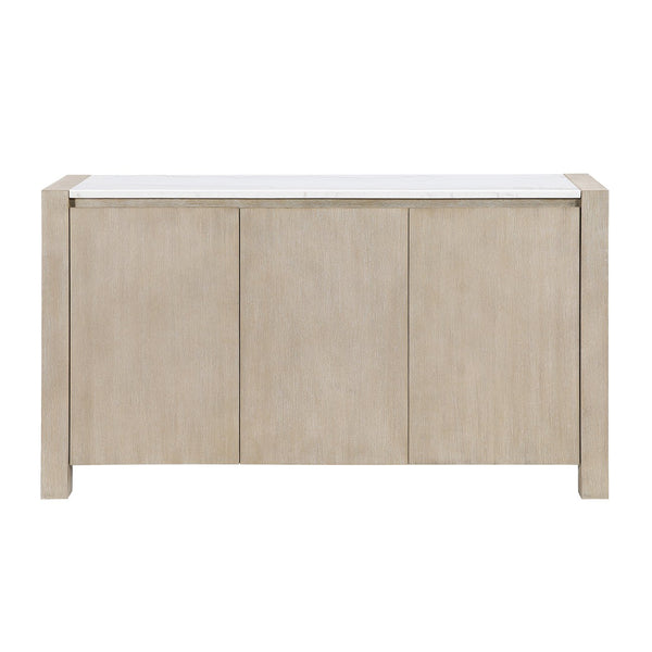 English Elm VANILLA Solid Wood Storage Buffet with Marble Top, Natural Farmhouse Finish, Cabinets & Drawer Space B201P405682