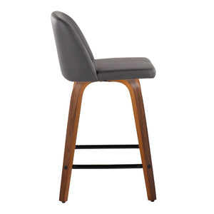 English Elm Toriano 24" Mid-Century Modern Counter Stool Set Of 2 With Walnut Wood Legs & Grey Faux Leather Seat B202S00142-GIGA