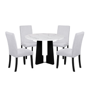 English Elm 5-Piece Round Dining Set with 43" Modern MDF Table and 4 Upholstered Fabric Chairs for Compact Spaces Beige+White N752S001055K