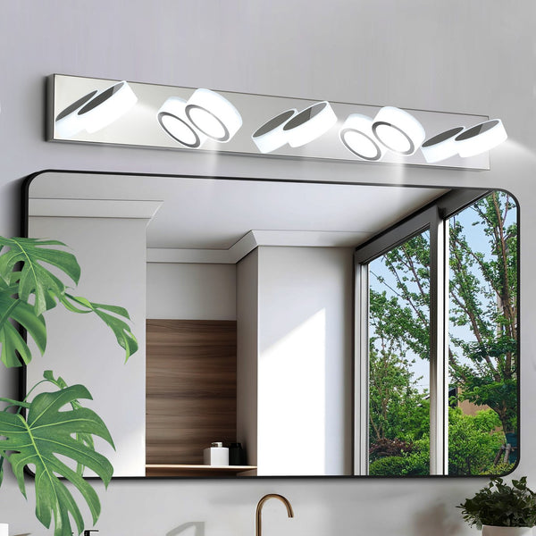 English Elm 37" Modern 6-Light Bathroom Vanity Fixture with Clear Glass Shades, Iron Frame, Hardwired Elegance Chrome W1340P206815