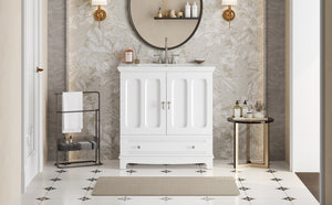 English Elm 30" Modern Bathroom Vanity with Ceramic Sink, Solid Wood Frame, Soft-Close Drawer & Adjustable Shelf White N710P293306K