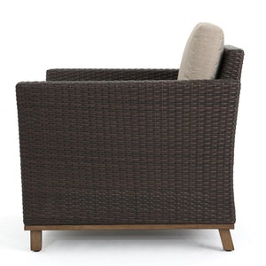 English Elm Christopher Knight Home® - GLENWOOD Single Sofa Brown PE Rattan Outdoor Armchair with Iron Frame, Waterproof Fabric, Compact 52.5" L x 33.15" W x 19.5" H 60773.00MBG
