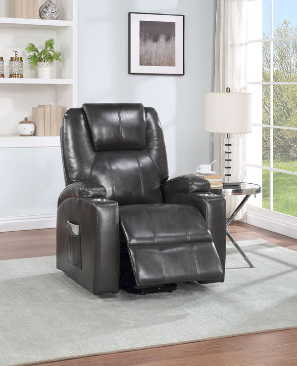 English Elm Gunmetal Power Lift Recliner with Pocket Coils, Wooden Frame, 2 Cup Holders & Tight Cushions - Luxurious Support and Easy Entry/Exit B062P215440