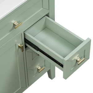 English Elm "24'' 24 Inch Glossy Freestanding Bathroom Vanity with Gold Hardware and Soft Close Storage Green Rubberwood N725P448529F