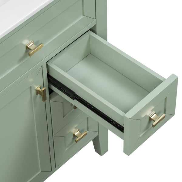 English Elm "24'' 24 Inch Glossy Freestanding Bathroom Vanity with Gold Hardware and Soft Close Storage Green Rubberwood N725P448529F