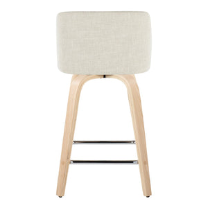 English Elm Toriano 24" Contemporary Swivel Counter Stools - Set Of 2 With Cream Fabric And Chrome Footrest B202S00106-GIGA