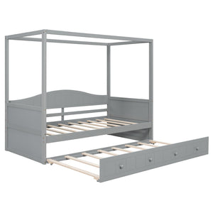English Elm Twin Canopy Daybed with Pull Out Trundle Pinewood Frame for Kids or Guest Rooms N708P373423E