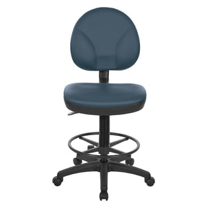 OSP Home Furnishings Sculptured Ergonomic Drafting Chair with Lumbar Support Padded Seat and Adjustable Footring Blue DC550-R105