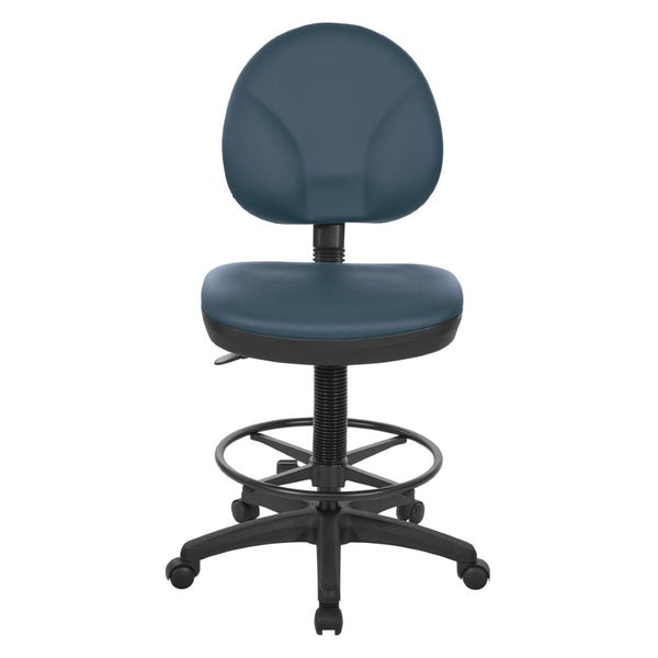 OSP Home Furnishings Sculptured Ergonomic Drafting Chair with Lumbar Support Padded Seat and Adjustable Footring Blue DC550-R105