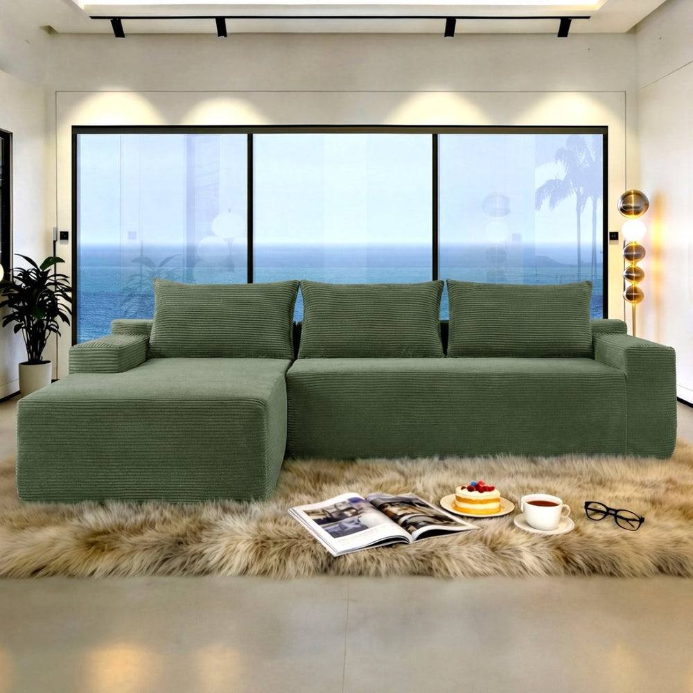 English Elm New2 Corduroy L-shaped Sectional Sofa Deep Seat Cloud Comfort Modular Living Room Couch W3975P499249