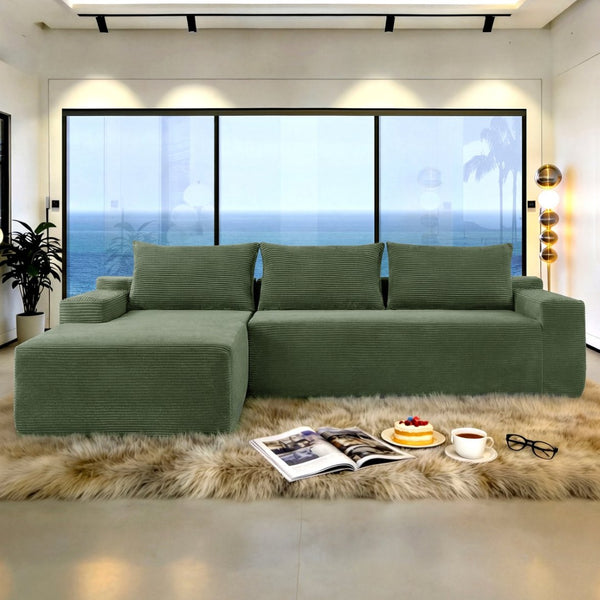 English Elm New2 Corduroy L-shaped Sectional Sofa Deep Seat Cloud Comfort Modular Living Room Couch W3975P499249