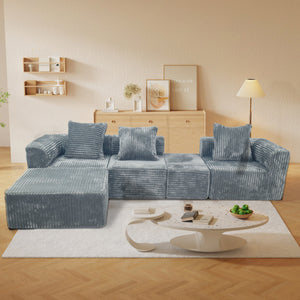 English Elm Modular Light Grey 4-Seat Plush Sectional Sofa with Ottoman, Oversized Chaise, CertiPUR-US Foam W3341P329079