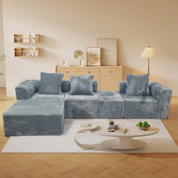 English Elm Modular Light Grey 4-Seat Plush Sectional Sofa with Ottoman, Oversized Chaise, CertiPUR-US Foam W3341P329079