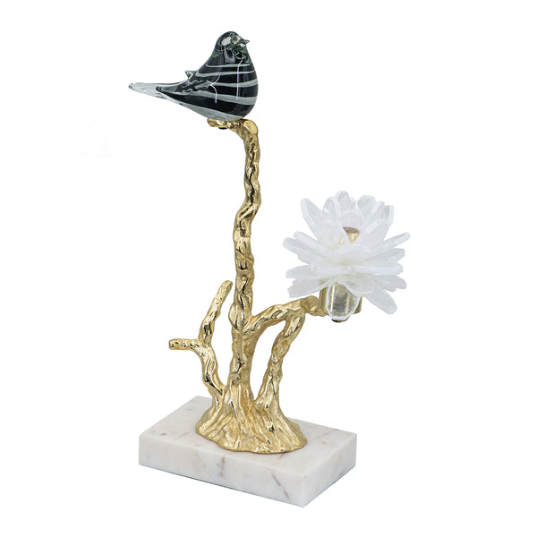 English Elm Aluminum Candle Holder With Elegant Black Bird Figurine And Marble Stand For Stylish Home Décor W2078P172361