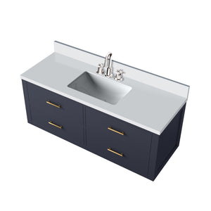 English Elm Blue Single Sink Bath Vanity Set - 48" Stylish Wood Cabinet With Cultured Marble Top & Faucet Included B2731P258008
