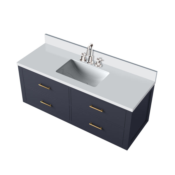 English Elm Blue Single Sink Bath Vanity Set - 48" Stylish Wood Cabinet With Cultured Marble Top & Faucet Included B2731P258008