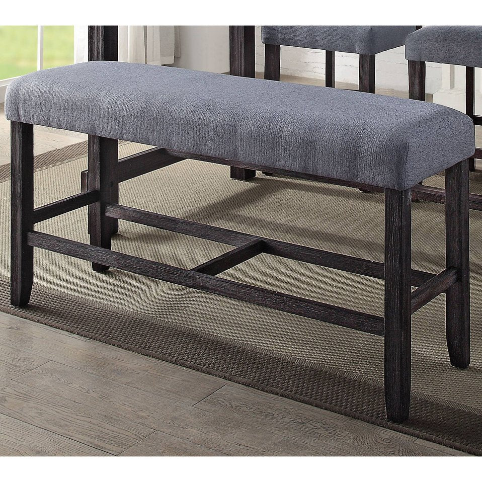 English Elm Grey Counter Height Bench with Weathered Espresso Frame, Textured Upholstery & Foam Seat Comfort B062P189114